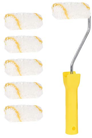 sourcing map 6xPaint Roller Brush 3 Inch 76mm for Household Wall Painting Treatment with 1 Plastic Handle