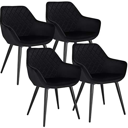 WOLTU Esszimmerstühle 4er Set Küchenstühle Wohnzimmerstühle Polsterstühle Sessel, Armlehnstühle mit Rückenlehne, für Esszimmer, Küche, Wohnzimmer, Samt, Metallbeine, Schwarz, BH153sz-4