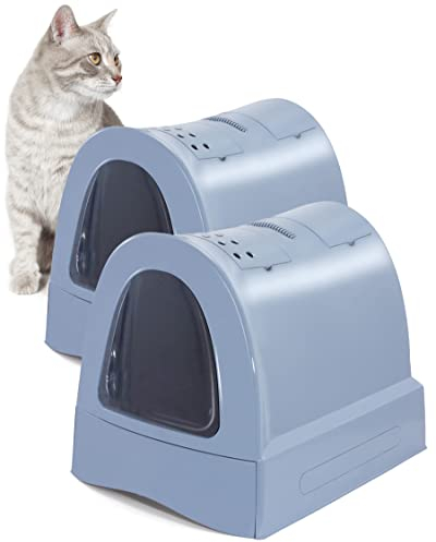 PETGARD 2er-Set Katzen-Klo mit Schublade Tier-Toilette mit Klappe Hauben-Toilette Haustier-Klo Katzen-Toilette mit Schaufel Blau