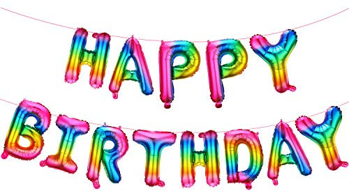 16 Zoll Happy Birthday Luftballons Selbst Aufblasen Metallisch Aluminium Folie Buchstabe Luftballons mit Band für Kinder Erwachsene Hochzeit Feiertag Party Dekoration (Gradient Regenbogen)