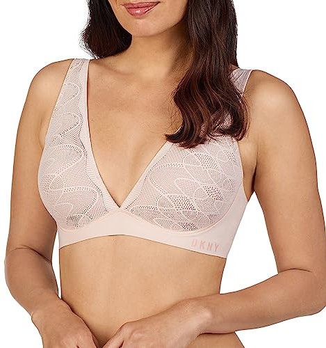 DKNY Soutien-Gorge sans Armature Confortable en Dentelle, Rose poudré, L Femme
