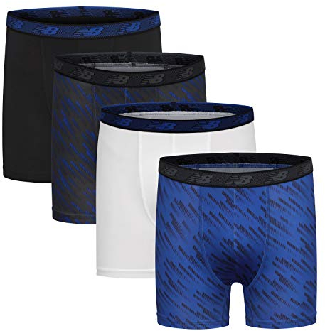 New Balance Boys' 3.5 Performance Boxer Briefs Trunks Underpants (4 Pack), Black/Team Royal/White/Magnet Print, X-Large