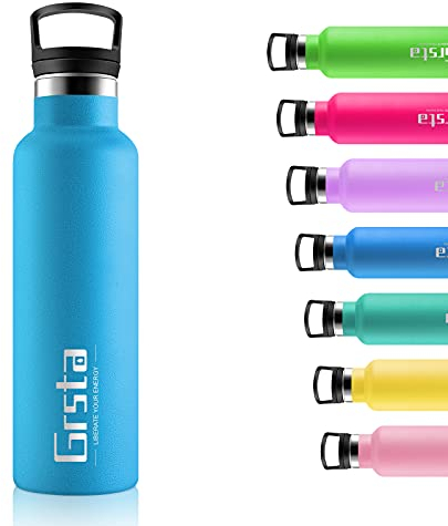 Grsta Fahrradflasche Edelstahl, Trinkflasche Sport, Auslaufsicher, Isolierflasche, Trinkflasche mit Strohhalm, Thermoskanne Tee, Fahrrad Trinkflasche, Thermoskanne mit Teesieb,Getränkeflasche,Schule