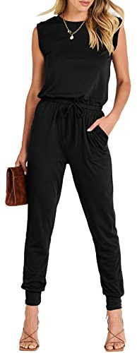 ANRABESS Womens Summer Sleeveless Jumpsuits Casual Dressy Stretchy Crewneck Rompers One Piece Outfits Spring Fashion 2026 Black