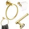 QISF Towel Ring and Toilet Roll Holder Bathroom Accessories Set, Stainless Steel Brushed Finish Wall Mounted, Towel Rail Towel Holder Hook Toilet Paper Holder ((Golden)