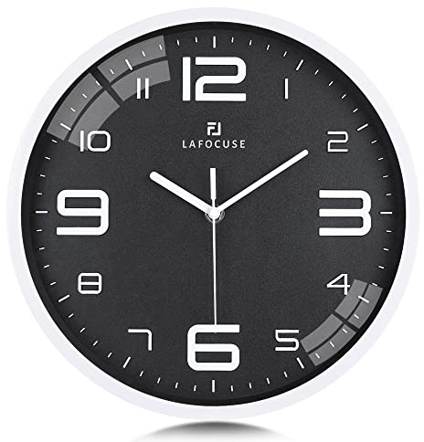 Lafocuse 3D Große Ziffern Wanduhr Schwarz Lautlos, Modern Wanduhr Leicht zu Lesen, Ohne Tickgeräusche Quartz Deko für Wohnzimmer Schlafzimmer Küche 30 cm