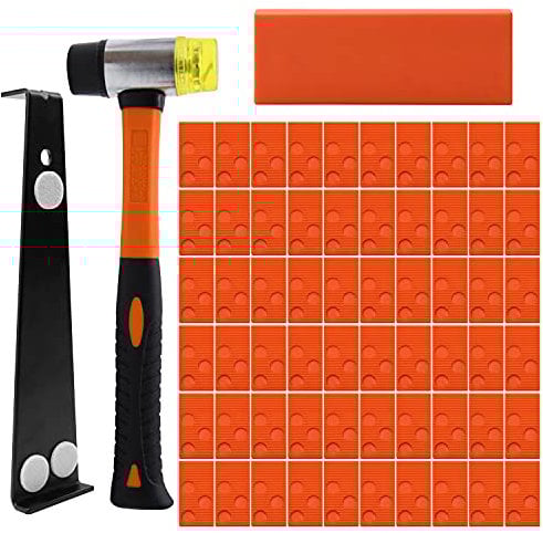 Laminate Flooring Kit with 60 Spacers, Laminate Wood Flooring Installation Kit, Solid Tapping Block, Heavy Duty Pull Bar and Diameter 1.3in High-Strength Double-Faced Hammer(Orange)