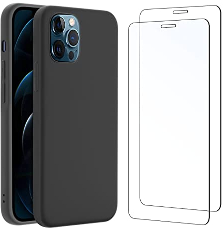 NEW'C Coque pour iPhone 12 Pro Max Silicone Ultra Fine Noir et 2 × Verre trempé pour iPhone 12 Pro Max Film Protection écran