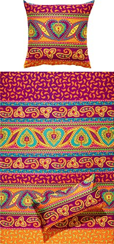 REDBEST Satin Bettwäsche, Bettgarnitur, Bettbezug orientalisch orange-Beere Größe 80x80 cm / 155x220 cm - atmungsaktiv, angenehmes Schlafklima, mit Reißverschluss, mit Reißverschluss