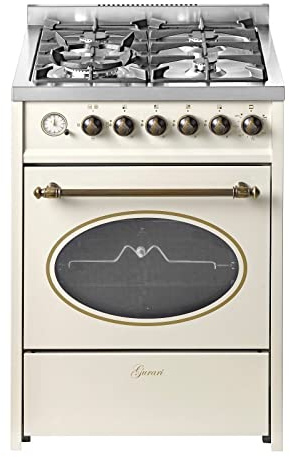 GURARI Gasherd mit Gasbackofen GCH G 614 CR Gas Standherd 60 cm | Gasgrill | Drehspieß | Schublade mit Push-Pull | Gas Control | Easy clean-Emaille | Erdgas/Propangas Range Cooker