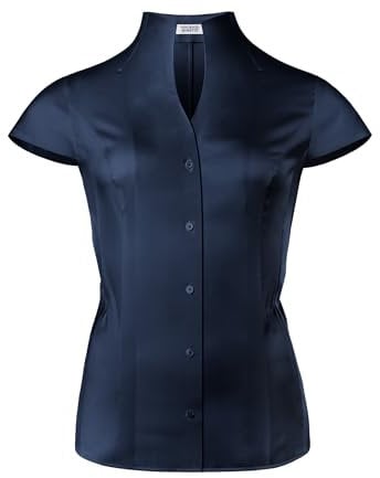 Vincenzo Boretti Blusa, Slim-Fit/Taglio Aderente, Elastico, Colletto Alto, Maniche Corte - Facile da Stirare Blu Scuro 46