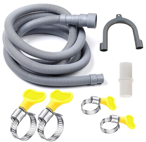 HLMOptimo 10 Feet Universal Washing Machine Drain Hose Flexible Dishwasher Drain Hose Extension Kits Corrugated Washer Hose w/ 1 Adapter 4 Clamps 1 U-Bend Holder