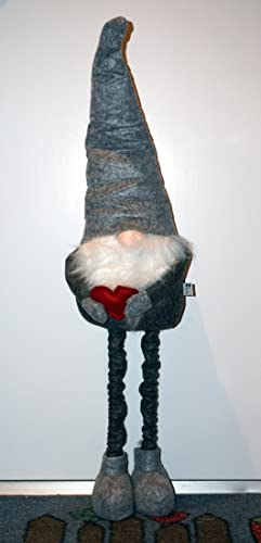 CBK-MS Wichtel grau mit Teleskopbeine 39-84 cm groß Weihnachtsdeko Deko Weihnachtswichtel aus Filz
