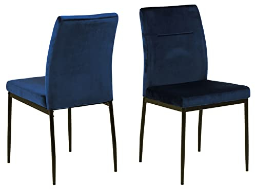 AC Design Furniture Dani Samt-Esszimmerstühle 2er-Set, Gepolsterte Küchenstühle mit dunkelblauem Stoff und Schlanken Schwarzen Metallbeinen, Modernes Design Esszimmer Set, Küchenakzent Stühle, 2 STK