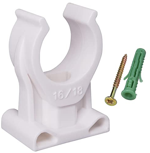 SKIR'CO Clip per Tubi - 50 Pezzi Morsetti in Plastica da 16 a 18 mm, Tipo U, Ganci Bianchi
