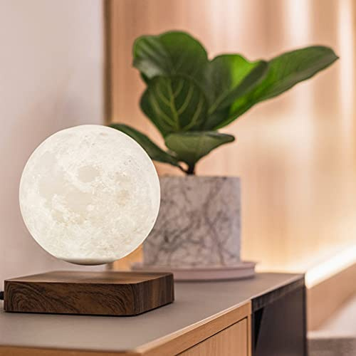 Jauhmui Schwebende Mondlampe,In der Luft frei schweben und Spinnen mit hölzerner Basis und Mondlicht des Druck-3D,schwebende Lampen,LED-Mondlampen,für Zuhause,Büro,Schlafzimmer, (3 Farben) (B)