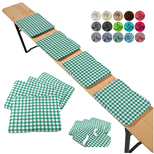 heimtexland ® Sitzkissen 4er Set Bierbank Polster Auflage Bierzeltgarnitur Garten Deko Kissen Typ859 Karo Grün