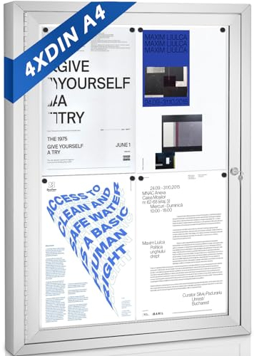 S SWANCROWN Swansea 4 x A4 panneau affichage exterieur en aluminium, verrouillable, résistante aux intempéries, vitrine affichage extérieur, verre acrylique 71 x 51 cm, Blanc