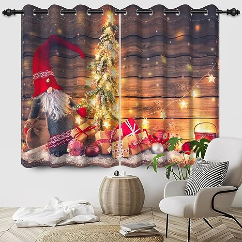 SDOTPMT 107x160cm Weihnachts Thema Fenster Vorhang Weihnachtsbaum Holz Plank Fenster Vorhänge Silvester Fenster Behandlung für Wohnzimmer Dekor Verdunkelung Vorhänge,2 Panels