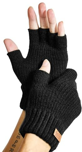 JYUYNY Fingerless Gloves for Women Men, Winter Warm Alpaca Wool Stretch Knit Adult Half Finger Glove for Typing, Driving