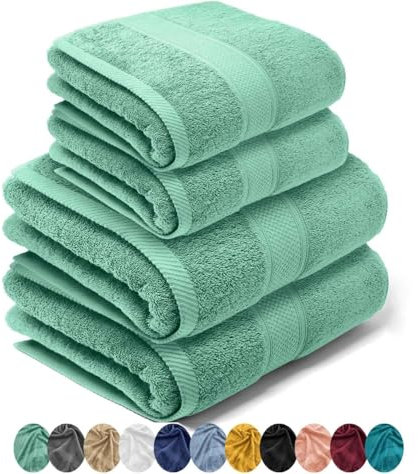 LEBENGOOD Toallas baño Grandes, Algodón Premium, 550gsm, 2 Toallas Lavabo, 2 Toallas Ducha. Juego de Toallas, Toallas de Manos. Juego de Toallas de baño Completo.(2 50X90 2 70X130 Aqua)