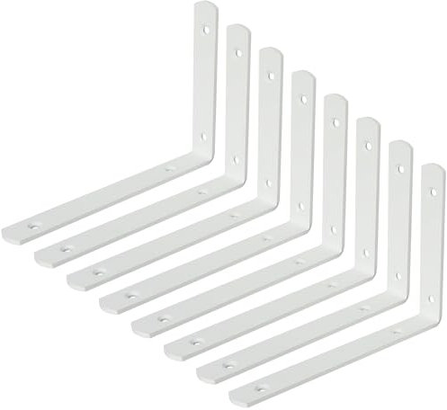 Mooche 8PCS White Shelf Brackets 200mm, Metal L Bracket for Shelves, Wall Mounted Shelf Supports Brace Heavy Duty for Living Room Kitchen Office