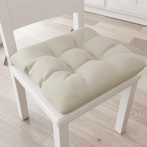 PETTI Artigiani Italiani - Cuscini per Sedia Cucina, Set 6 Cuscini per Sedie Cucina, Coprisedie Cucina in Cotone con Laccetti, Beige, 100% Made in Italy
