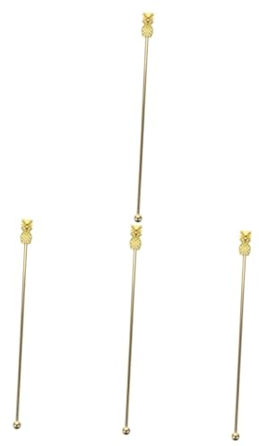 4pcs Pineapple Stirring Rod Cocktail Swizzle Stirrer Pineapple Cocktail Stirrers Bar Spoon Drink Stirrers Ice Drink Swizzle Sticks Tropical Coffee Metal Banquet 304 re-usable
