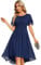 Ever-Pretty Women's Chiffon Blue Evening Dresses Crew Neck Pleated Waist Short Sleeve Wedding Guest Dress Navy Blue 8UK