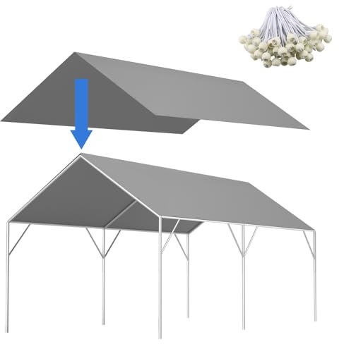 Copertura di ricambio per tettoia per telaio del posto auto coperto da 10 x 20 m, copertura superiore di ricambio resistente per garage auto, telo impermeabile e protetto dai raggi UV con 48 elastici