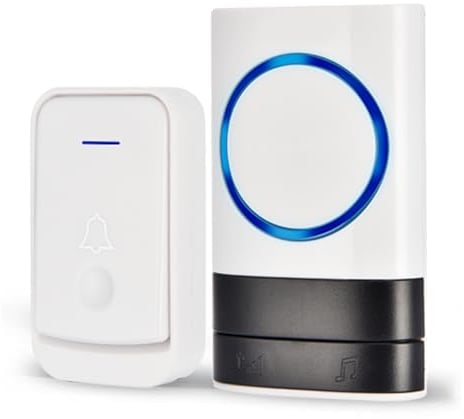 KEWUZY Sonnette sans Fil, IP44 Exterieur Etanche Carillon 400 Mètres, 52 Mélodies et 4 Niveaux Volume, Kit de Carillon avec Récepteurs Enfichables, Voyant LED Bleu, pour Maison, au Bureau (Blanc)