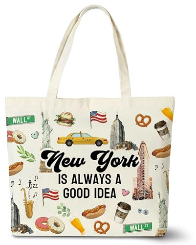 seclate Sac fourre-tout en toile, sac fourre-tout de voyage New York pour femme, sacs fourre-tout réutilisables en tissu de coton pour voyage, shopping, plage, cadeaux pour amateurs de voyage à New