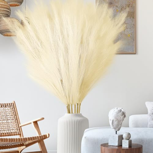 Mbsomnus 6 Stück Pampasgras Groß 110cm Pampasgras Künstlich Beige Künstliches Pampasgras Deko Trockenblumen Getrocknete Blumen Boho Deko Kunstblumen Pflanzen für Hochzeit Büro Schlafzimmer Wohnzimme