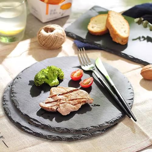 LDXDRU 2 x Schieferplatte Rund 30 cm Rundes Schieferplatte Servierplatte Deko Tablett Schieferplatten Schwarz zum Servieren, Deko