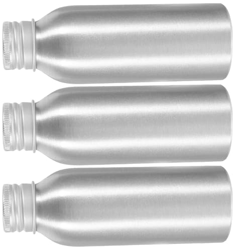 Baluue Aluminum Empty Bottle, 3 Sets Travel Lotion Shampoo Makeup Storage Container Round Metal Bottle Essential Oils Bottle with Screw on Lids 100ML