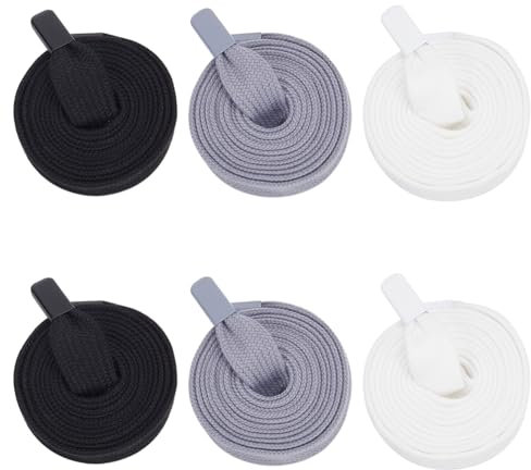 BENECREAT 6 Cordon de Serrage de Rechange en Fibre de 3 Couleurs. Cordon de Serrage Plat de 138x1.8cm Noir Blanc Gris avec Extrémité de Cordon en Alliage pour Sweat à Capuche Pantalon de Survêtement