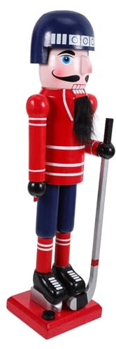 OFFSCH Nussknacker Holzfigur Eishockeyspieler Weihnachtsdekoration Rot 36cm Tischschmuck Weihnachtsnussknacker Deko Ornament für Zuhause Büro Hotel Geschenkidee