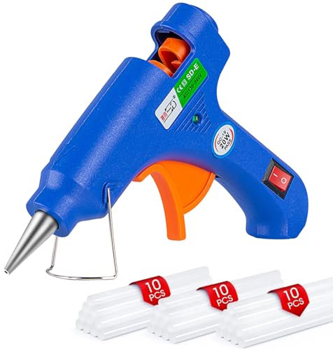 Hot Glue Gun, 20W Mini Heating Hot Melt Glue Gun with Sticks, Craft Glue Gun Heats Up Quickly ON-Off Switch for DIY Arts, Home Repairs, Fabric, Wood, Glass, Card, Plastic, Glue Gun with 20 Sticks