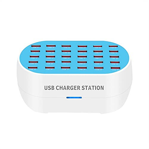 VELATEMOR 30 Port USB Charger Station, Fast Charging Hub for Smartphone, Tablet, Power Bank, Multiple Safety Protections, Cooling Fan, USB Multiport Charger, Compact (UK Plug)