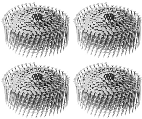 sourcing map 1200 Count Siding Nails 2x0.09 15-Degree 304 Stainless Steel Ring Shank Full Round Head Collated Wire Coil for Lath and Sheathing Materials