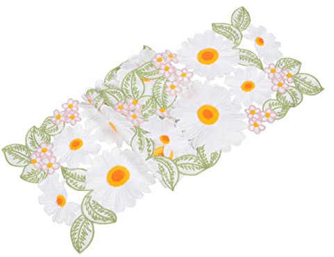 Tischläufer mit Blumenmuster aus Baumwolle, Weiß, Bestickt