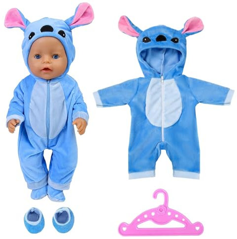 Zubehör Kleidung 43 cm Kleidung Puppenkleidung 43 cm,Babyborn Kleidung für 43 cm Puppenzubehörür Mädchen und Jungen(Enthält Overall, Socken und Kleiderbügel)