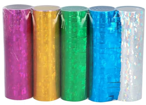 Boland 42029 - Holografische Metallic Luftschlangen, 5 Rollen mit je 18 Abrissen für Party Deko oder zum Geburtstag