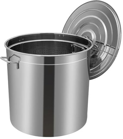 Pentola in acciaio inox, 50 l, con coperchio e cestini, pentole per ambienti grandi, in acciaio inox, adatta per la casa e la ristorazione