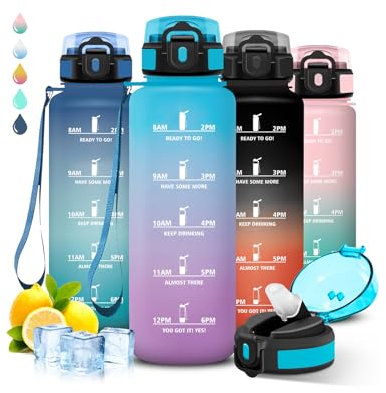 Gourde, Gourde 1,5l, Gourde Sport, Anti Fuite, Gourde Graduée pour 1 Journee, Facile à Transporter, Gourde Running, Gourde Adulte avec Slogan de Motivation, pour Aptitude, Camping, Yoga, Randonnée