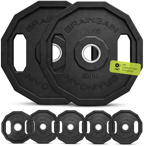 BRAINGAIN Olympic Bumper Plates PAIR 5kg 10kg 15kg 20kg 25kg 100kg 150kg 2 Solid Rubber Weight Plates for Barbell Strength Training and Weight Lifting