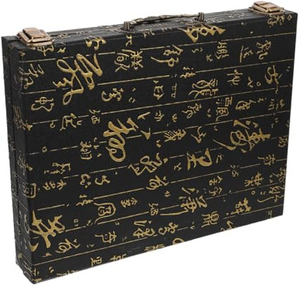 HOOTNEE Vintage Mahjong Aufbewahrungsbox Holz mit 3d-prägung und Tragegriff Organizer für Brettspiele Zuhause und Outdoor 26x19cm