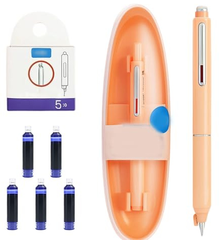 HYZSHL Einziehbarer Füllfederhalter, ClicTek Fountain Pen, 1 Stift mit 5 Tintenpatronen und Aufbewahrungsbox,Retractable Fountain Pen, Ideal für Notizen und Unterschriften