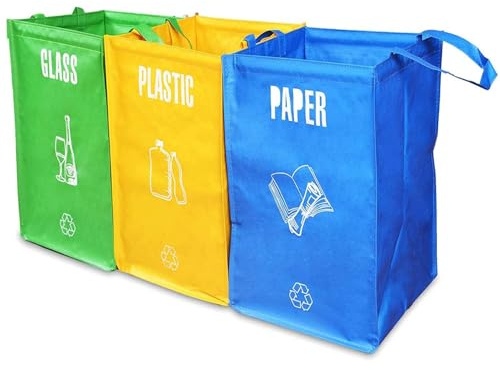 Atoke Set di 3 Mülltrennsystem für Küche,Umweltfreundliche, wiederverwendbare Müllsammler für Papier, Glas und Plastik – Einfach zu entleeren
