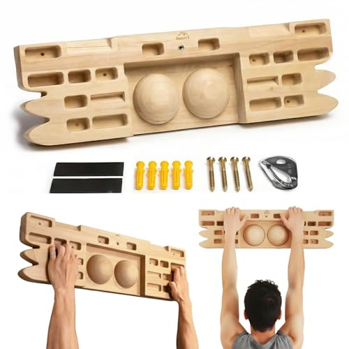 Original Corner GravitX – Kletterboard aus Holz 65 cm – Trainings Fingerboard mit Mehrfachgriffen 18 bis 45 mm – Wandhalterung mit Sicherheitshaken und Gummiplatten